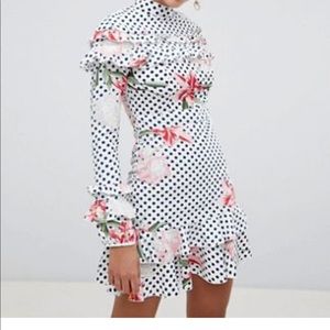 Boohoo floral and polka dot high neck dress